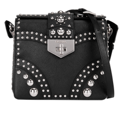 Studded Crossbody Bag, Leather, Black, MII, 3*